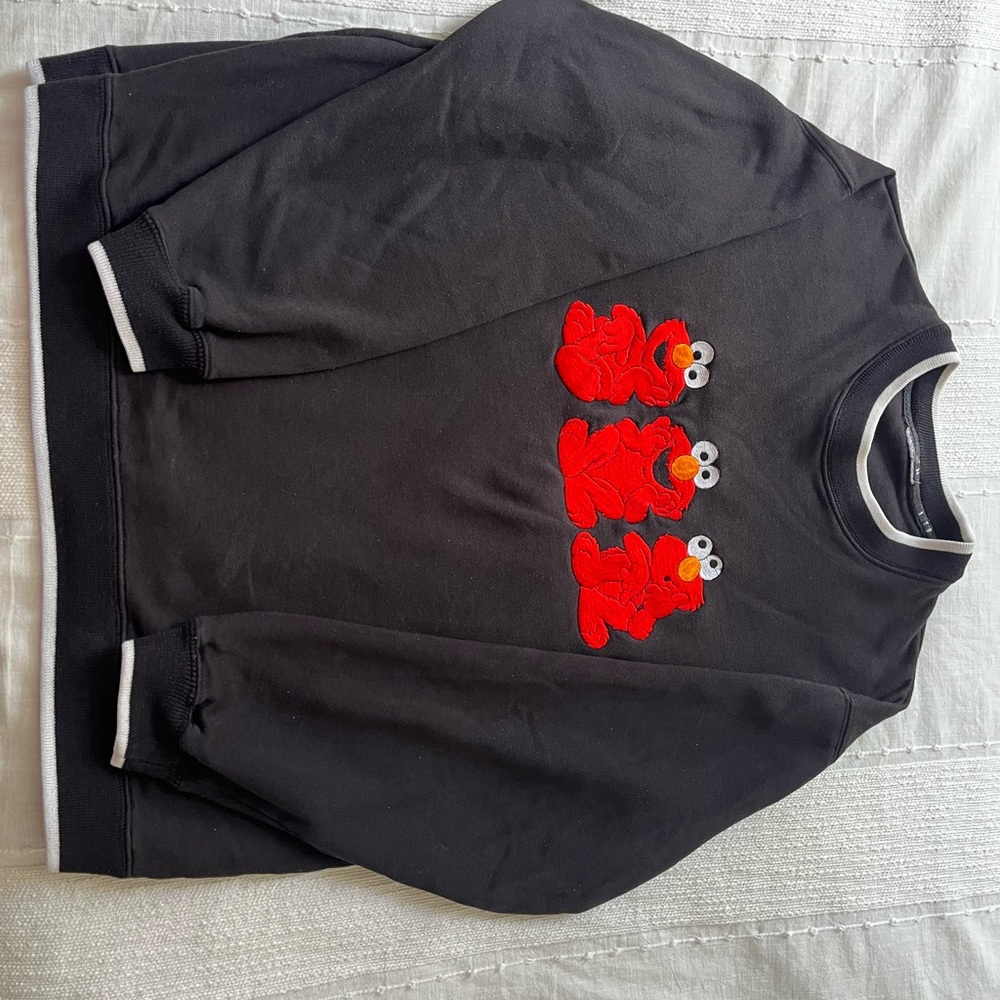Vintage Black Crewneck Sweatshirt with Triple Elmo Embroidery